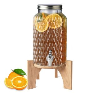 Dispenser per bevande in vetro da 5,6 litri con rubinetto e base in bambù, coperchio cromato, per feste e uso esterno - Product Image 1