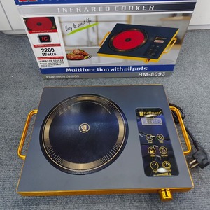 Plaque chauffante électrique <span class=keywords><strong>en</strong></span> céramique Hoffmans 2200W 220V, cuisinière infrarouge multifonctionnelle à commande tactile avec poignée dorée pour barbecue - Product Image 2