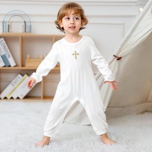 Детский комбинезон для крещения Pinuotu, белый, вязаный, цельный, с вышитым крестом, 100% хлопок, машинная стирка - Product Image 4