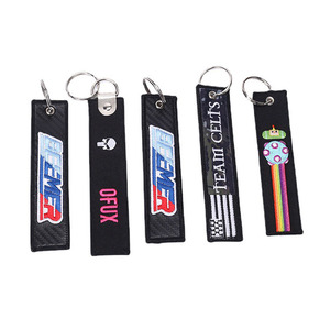 Custom Logo Embroidered Keychain with Personalized Woven Label Jet Tag Made From Durable Nylon Fabric