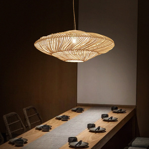 Rattan Pendant <b>Light</b> Round E27 Fluorescent Bulb For Living Room Bedroom Study <b>Dining</b> Room Zen Style Decor - Product Image 3