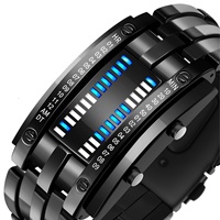 Jam Tangan Fashion LED Iron Man Double Line Binary Mewah Layar LED Baja Tahan Karat Jam Tangan Digital Pria