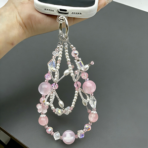 Chaîne de téléphone avec <span class=keywords><strong>pendentif</strong></span> queue de poisson serti de diamants, nœud tissé en perles bleues, porte-clés, cordon pour téléphone portable - Product Image 6