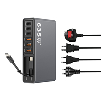 Station de charge GaN 8 ports 635W, chargeur de bureau multiport PD, 2 câbles Type-C rétractables intégrés, adaptateur de charge rapide