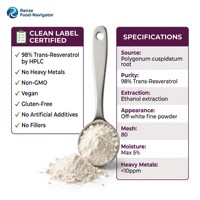 Poudre de Trans-Resvératrol à 98% Extrait de Polygonum Cuspidatum Étiquette Nettoyée Ingrédient de Complément Alimentaire à Base d'Extrait Végétal Naturel