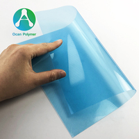 Feuille de plastique PP transparente bleue avec rayures