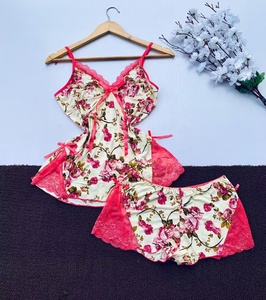 Women's Sexy Halter <strong>Shorts</strong> Suit Floral Print Deep V Lace Neck Pajamas Ice Silk <strong>Slip</strong> Nightwear Soft Suspender Nightgown Home Wear - Product Image 4