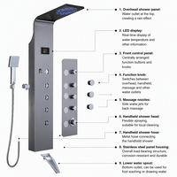Colonne de douche thermostatique murale en acier inoxydable avec panneau de douche pluie et cascade, ensemble de robinetterie de salle de bain