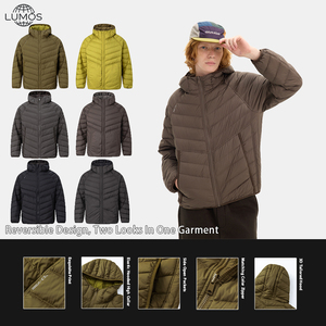 Veste d'<span class=keywords><strong>hiver</strong></span> unisexe en duvet de canard gris léger, style européen et américain, réversible, à capuche, avec logo personnalisé disponible - Product Image 2
