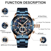 Montre-bracelet à quartz de luxe Curren 8355, nouvelle collection, chronographe en acier inoxydable pour hommes, avec boîte.