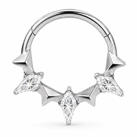 Anneau de piercing de luxe en titane ASTM F136 avec étoile en zircon cubique, à charnière, pour septum, nez, hélix
