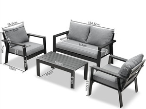 4 Stück Terrassen möbel Metall Couch tisch Allwetter Aluminium rahmen <span class=keywords><strong>Garden</strong></span> Outdoor Zeitgenössisches Sofa garnitur mit Dunkelgrau - Product Image 2