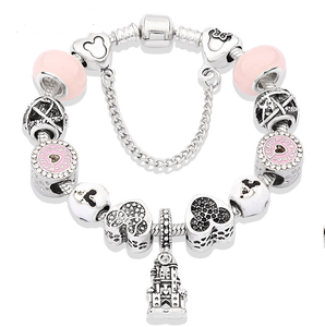 Bracelet perlé en cristal rose pour enfants, love mic key charm bracelet - Product Image 2