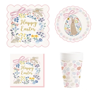 DAMAI Customized Decoration Paper Plate Rabbit Print Disposable Paper Plates <b>Easter</b> Themed Party Tableware Set - Product Image 2