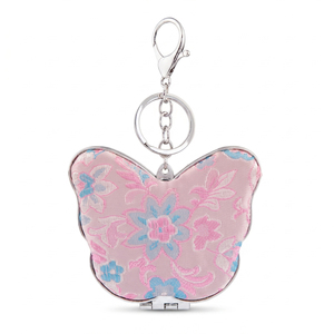 Espejo Compacto con Forma de Mariposa, Tela Brocada con Diseño de Canciones, Llavero con Espejo de Maquillaje de Bolsillo de Seda con Bordado Chino, Logotipo Personalizado - Product Image 2