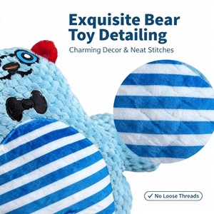 Jouet à mâcher couineur en peluche ours bleu clair mignon pour animaux de compagnie - Velours ananas avec oreilles rouges et nœud papillon noir pour petits et moyens animaux de compagnie, usage quotidien décontracté - Product Image 5