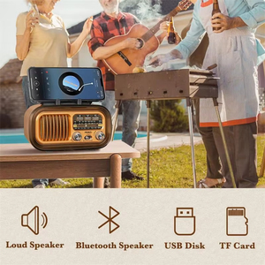 Radio Retro con Bluetooth, FM/AM, Energía Solar, Altavoz, Batería de 1200mAh, 1W de Potencia, Color Marrón, Portátil, Carga Solar - Product Image 4