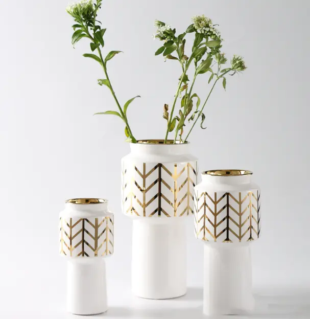 Weeding Decor White Gold Vase Ceramic Vase Home Decor Living Room Hydroponic Flower White Gold Porcelain Vase for Sale