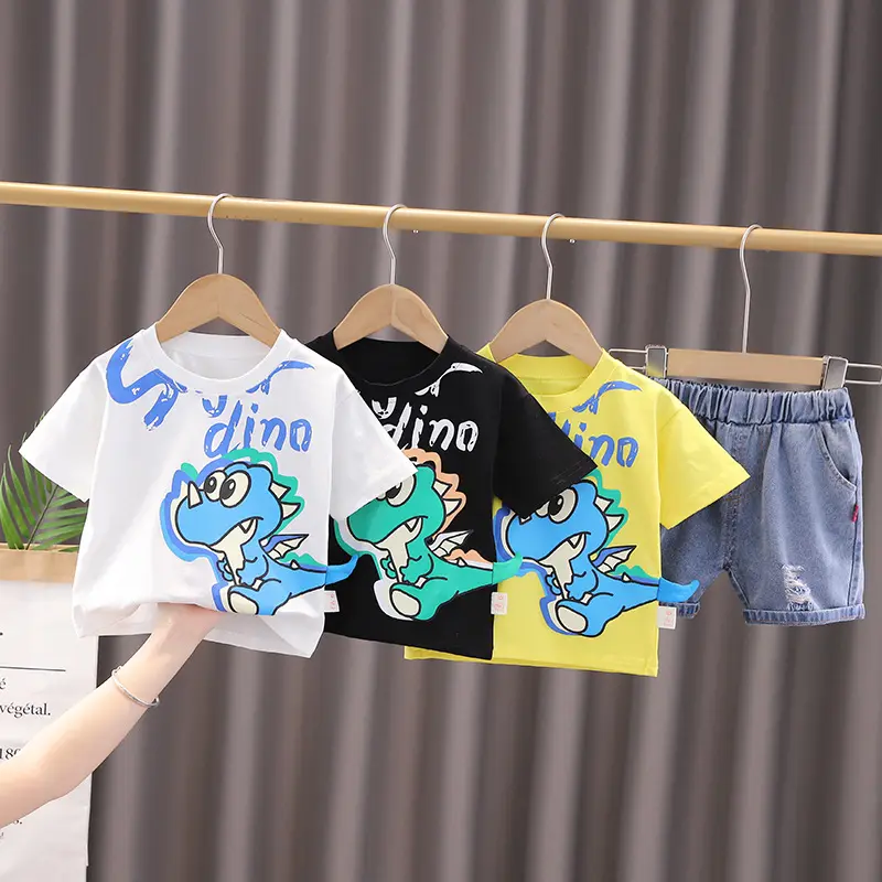 Custom Summer Toddler Baby Boys Cartoon Casual T Shirt Shorts abbigliamento per bambini abiti bambini ragazzi Outfit Denim Outfit Sets