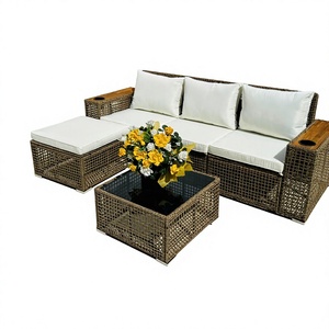 Made in Vietnam Modern Luxury Outdoor Rattan Sofa Set with White Waterproof Cushions Apartment Living Room Furniture - Product Image 1