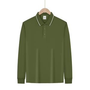 Polo à manches longues pour hommes, vert armée, couleur unie, tenue décontractée pour les sorties et les rendez-vous, taille Xl - Product Image 1