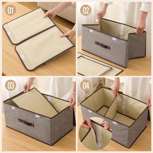 Modern Non-woven Foldable Large Capacity Rectangular <b>Storage</b> Box Double Layer with Lid - Product Image 5