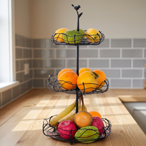 Durable Modern Eco-Friendly Iron Wire Fruit <b>Basket</b> <b>Stand</b> for Kitchen & Dining Table Open Storage Organizer - Product Image 3