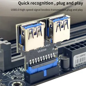 TISHRIC Adaptateur de carte mère Convertisseur 19 broches vers double USB 3.0 ports femelles Ports haut/gauche/droite/femelle