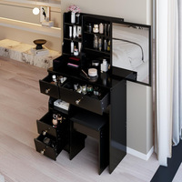 Table de Maquillage Tout-en-un en MDF Style Tendance Direct Usine avec Éclairage et Tabouret pour Studio Photo et Beauté