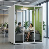 Cabine de réunion modulaire portable en acier moderne de luxe, insonorisée, avec verre trempé et éclairage LED pour hôtel et extérieur