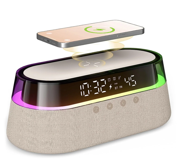 15W Wireless Charging Station Bluetooth Speaker With Colorful Night Lights 5 in 1 Alarm Clock Multi-functional Speaker for Room