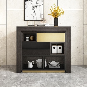 Modern Furniture Black Telescopic Storage <strong>Kitchen</strong> Cabinet Wooden 4 <strong>Chairs</strong> <strong>Folding</strong> Dining Tables - Product Image 2