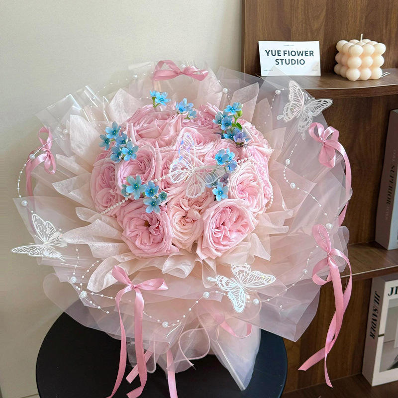 กุหลาบผีเสื้อสีชมพูอ่อน-16 ดอก