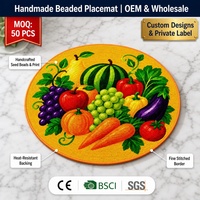 Set de table rond en perles de verre imprimées sur mesure, motif fruits et légumes jaunes, vente en gros
