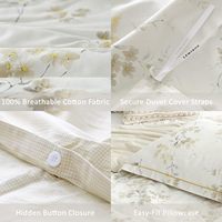 Housse de couette en coton taille King, motif branches grises luxueuses et fleurs beiges subtiles sur fond crème, ensembles de lit réversibles ivoire, fermeture à boutons