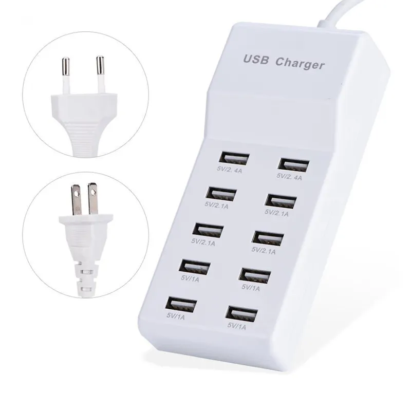 10 Cổng USB Sạc 50W Xách Tay USB Máy Tính Để Bàn Thông Minh Trạm Sạc Cho Máy Tính Bảng Điện Thoại Đa USB Thiết Bị Du Lịch Power Adapter