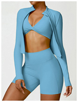 Ensemble 2 pièces pour femme : Veste de sport à manches longues zippée et Legging de course/yoga couleur nude, séchage rapide, écologique et respirant