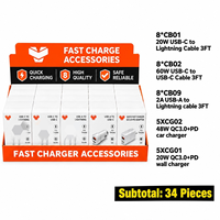 Pengisi Daya Ponsel USB Tipe C PD 20W, Adaptor Daya Pengisian Cepat, Kabel Ponsel, Kotak Karton, Stand Display Counter, Nylon ABS