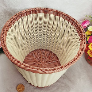 Panier à linge rond en plastique imitation rotin tressé, organisateur de vêtements écologique, type sur pied - Product Image 3