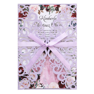 Tarjetas de invitación de compromiso europeas y americanas, invitaciones de boda grabadas con láser, invitaciones de cumpleaños con hermosos lazos - Product Image 4