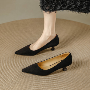 Escarpins élégants à bout pointu pour femmes, en cuir véritable, à enfiler, talons bas, toutes saisons, couleur unie, chaussures plates confortables - Product Image 2