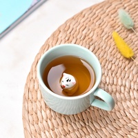Mug à café ou à thé en céramique, peint à la main, motif animal 3D mignon, écologique, couleur céladon, idéal pour cadeau, vente en gros