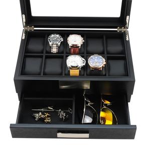 Mens Valet Bureau Noir Bois 10 Montres Accessoires Outils Boîte Montre Boîte Bois avec Tiroir