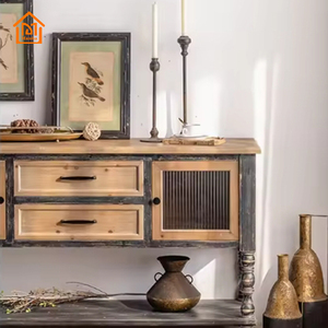 Console industrielle antique Buffet d'angle Meubles de salle à manger en bois massif Armoire buffet de rangement à 2 tiroirs