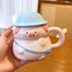 Zuo Mu Cute Pig Ceramic <b>Mug</b> <b>With</b> <b>Lid</b> And Handle Hand Painted Reusable Gift For Office And Couples - Product Image 5