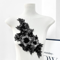 Applique en dentelle brodée de fleurs avec patch de sequins noir et argenté pour vêtements de mode, robes de soirée et sacs, décoration tendance