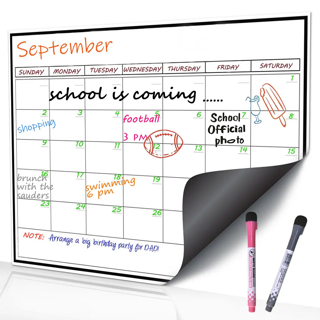 アマゾンホットセールペーパーマグネットカレンダー冷蔵庫用カスタム磁気ドライイレースカレンダー