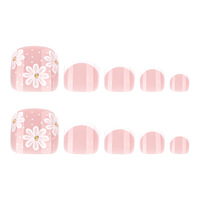 Lot de 24 faux ongles minimalistes blancs en ABS, motif floral, forme cercueil pré-dessinée, à coller, motif carré pour doigts, vente en gros