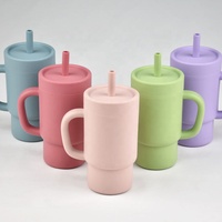 Nouvelle tasse d'apprentissage pour enfants en silicone de qualité alimentaire et acier inoxydable 304, 300 ml, avec paille, écologique, non toxique, design classique, compatible lave-vaisselle