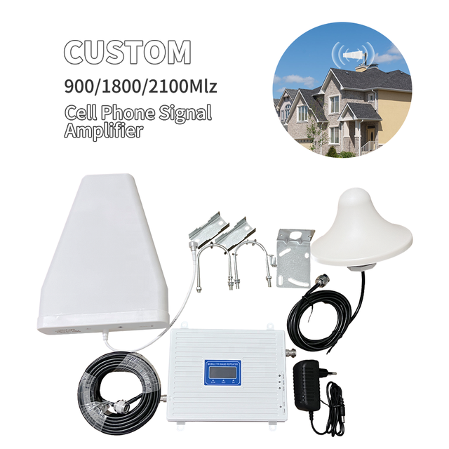Tri Band Signal Repeater Network Booster Mobile Signal Booster 800 1800 2100 3g 4g Lte Repeater 2G 3G 4G 5g White 220V 27dbm